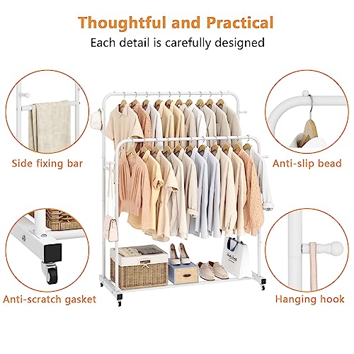 Laiensia Double Rods Garment Rack with Wheels, Clothing Rack for