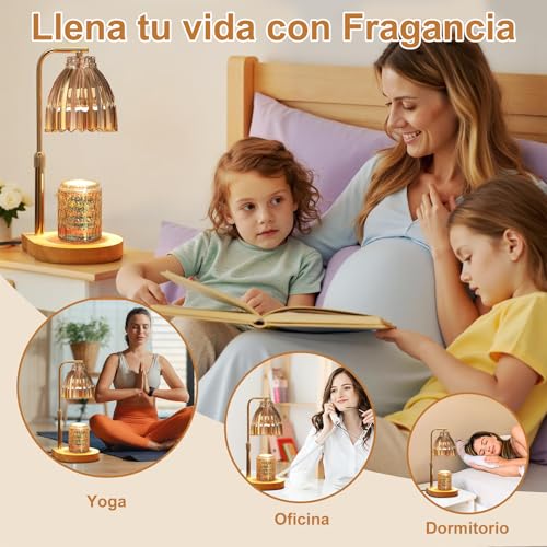 Lampara para Velas Aromaticas, Temporizador Lampara Calentadora de Velas, Altura Ajustable Lámparas Aromatizantes, 4 Niveles de Brillo, con 2 Bombillas, para Decoración del Hogar (Oro champán)