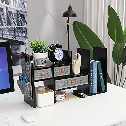 Xcosrack Wood Expandable Desktop Bookshelf Counter Bookcase Adjustable