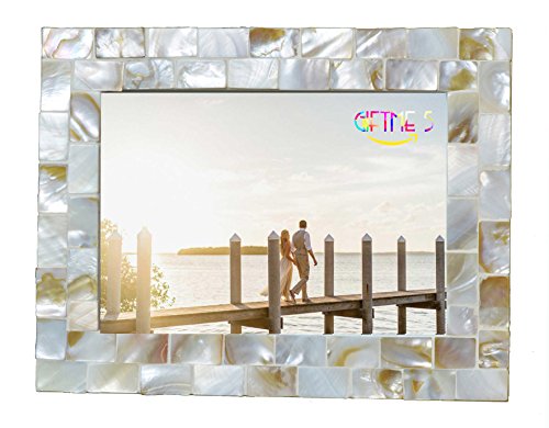 GIFTME 5 Mother of Pearl Pictures Frames,Coastal Wall Mount or Tabletop Desk Family Photo Frames 6 by 8 inch(Natural White)