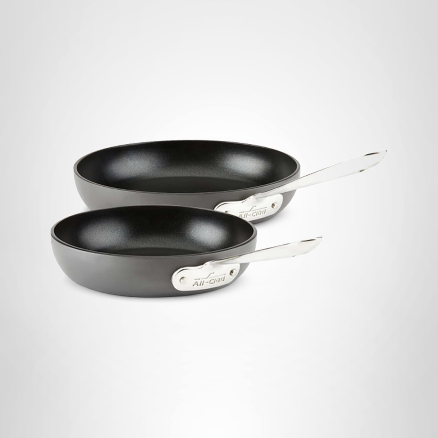 All-Clad HA1 Hard Anodized Non Stick Fry Pan Set 2 Piece, 8, 10 Inch, Induction, Oven Broiler Safe 500F, Pots and Pans Set, Kitchen Frying Pans, Skillets, Premium Cookware, Home, Dishwasher Safe Black