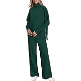 SENSERISE Womens 2 Piece Outfits Fall Matching Lounge Sets Mockneck Sweatshirt Wide Leg Pants Sweat Sets Tracksuit