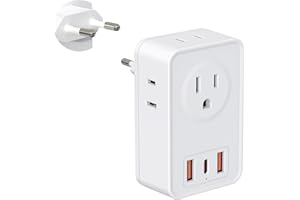 European Travel Plug Adapter, Maxpw US to Europe Plug Adapter with 4 AC Outlets 3 USB Charger (1 USB C Port), Type C International Power Adaptor to Italy Spain France Portugal Iceland Germany