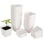 foxany 4" Nursery Pot, 30 Pcs Thick Plastic Square Planting Pots, Plant Seedling Pots, Seed Starting Pots with 30 Saucers - White