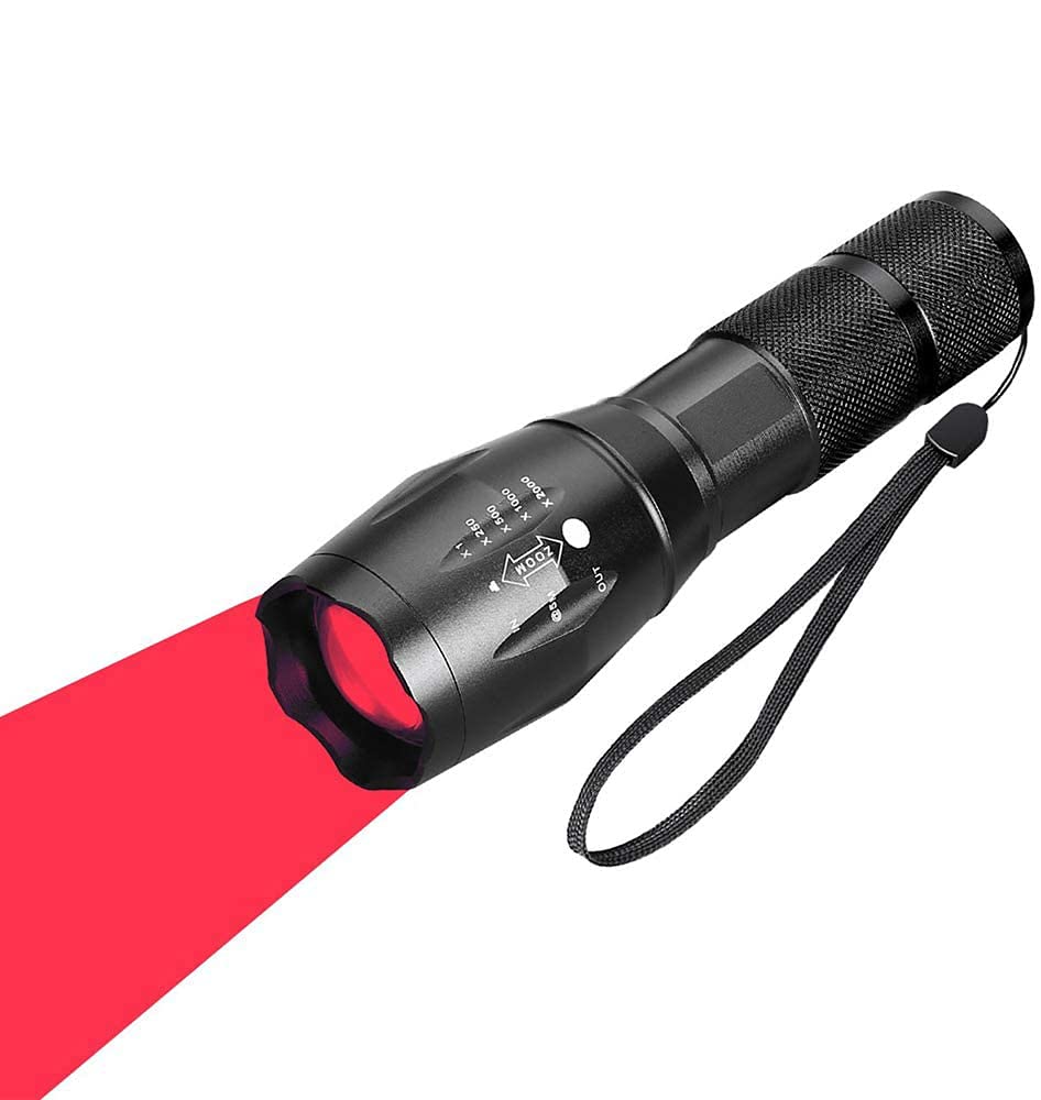 KUPRO Red Light LED Torch Powerful 1000 Lumens Hunting Tactical Flashlight Zoomable Waterproof Torches 1 Mode for Night Vision Astronomy Fishing Aviation