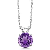 Gem Stone King 14K White Gold Purple Amethyst Pendant Necklace for Women | 1.00 Cttw | Gemstone February Birthstone | Round 6MM | With 18 Inch Chain