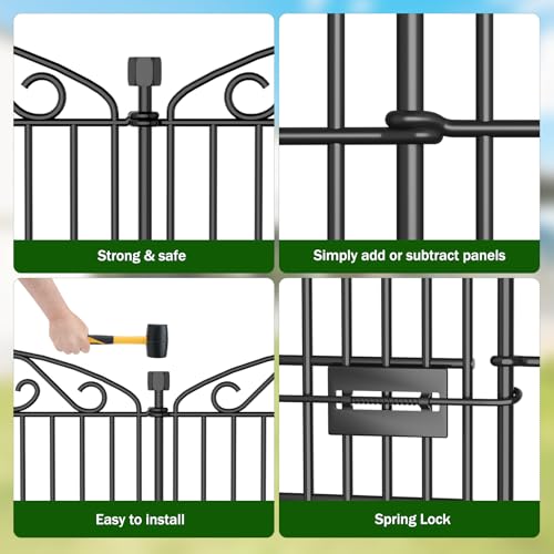 Garden Fence 12 Panel with Gate - 76.2cm H x 7 m L, No Dig Rustproof Metal Tall Animal Barrier for Dogs Rabbits, Decorative Outdoor Border for Yard, Patio, and Flower Beds