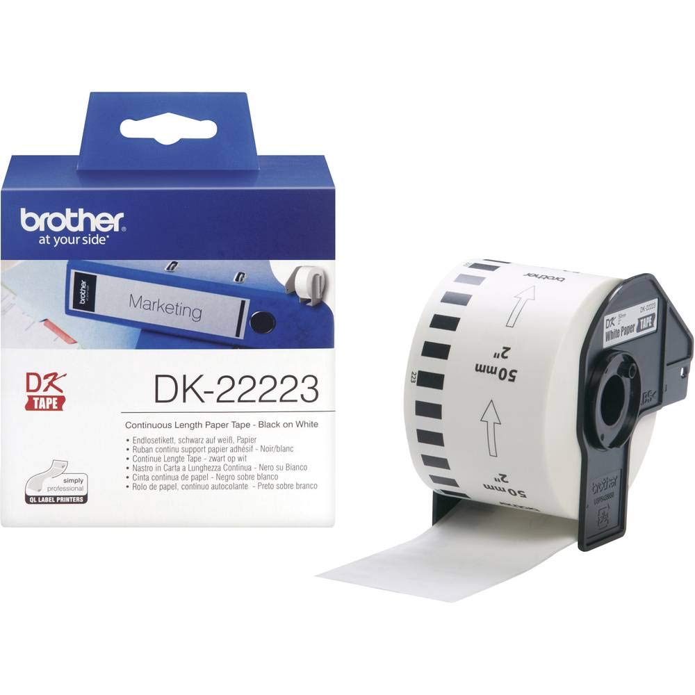 Brother DK-22223 Label Roll, Continuous Length Paper, Black on White, Single Label Roll, 50mm (W) x 30.48M (L), Brother Genuine Supplies
