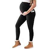 Walifrey Women's Maternity Fleece Lined Leggings with Pockets Over The Belly,Thermal Pregnancy Yoga Pants