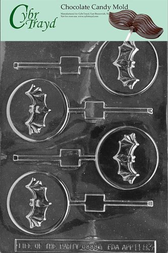 Cybrtrayd Life of the Party H083 Halloween Bat on Moon Lolly Chocolate Candy Mold in Sealed Protective Poly Bag Imprinted with Copyrighted Cybrtrayd Molding Instructions