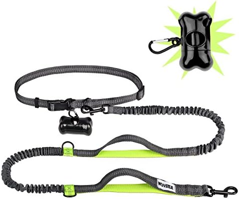 Hands Free Running Dog Lead, WINSEE Adjustable Walking/Jogging Leash with Dual Bungees for up to 110 lbs Dogs