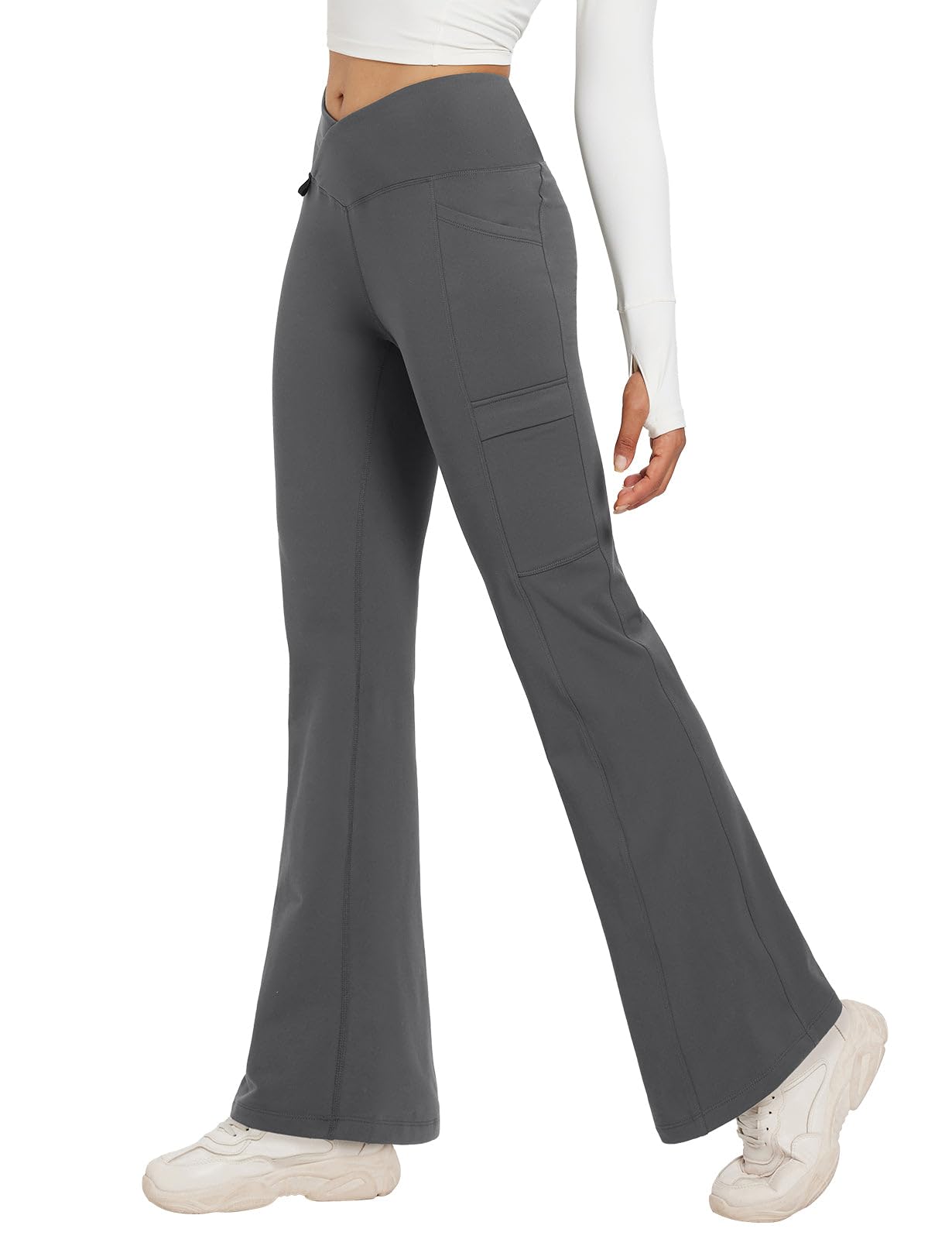baleaf Women's Tall 31'' Fleece Lined Leggings Flare Pants Winter Thermal Water Resistant Crossover Warm Bootcut Hiking Outdoor Dark Gray L Image baleaf Women's Tall 31'' Fleece Lined Leggings Flare Pants Winter Thermal Water Resistant Crossover Warm Bootcut Hiking Outdoor Dark Gray L Image