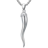 Lattd Italian Horn Necklace 925 Sterling Silver Italian Horn Cornicello Pendant Lucky Jewelry for Women Men, w/Stainless Steel Chain 22"+2"