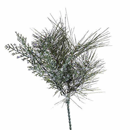 Factory Direct Craft Trio of Artificial Evergreen Pine Picks with Glitzy Ice Chunks and Accented with Glitter for Crafting and Decorating