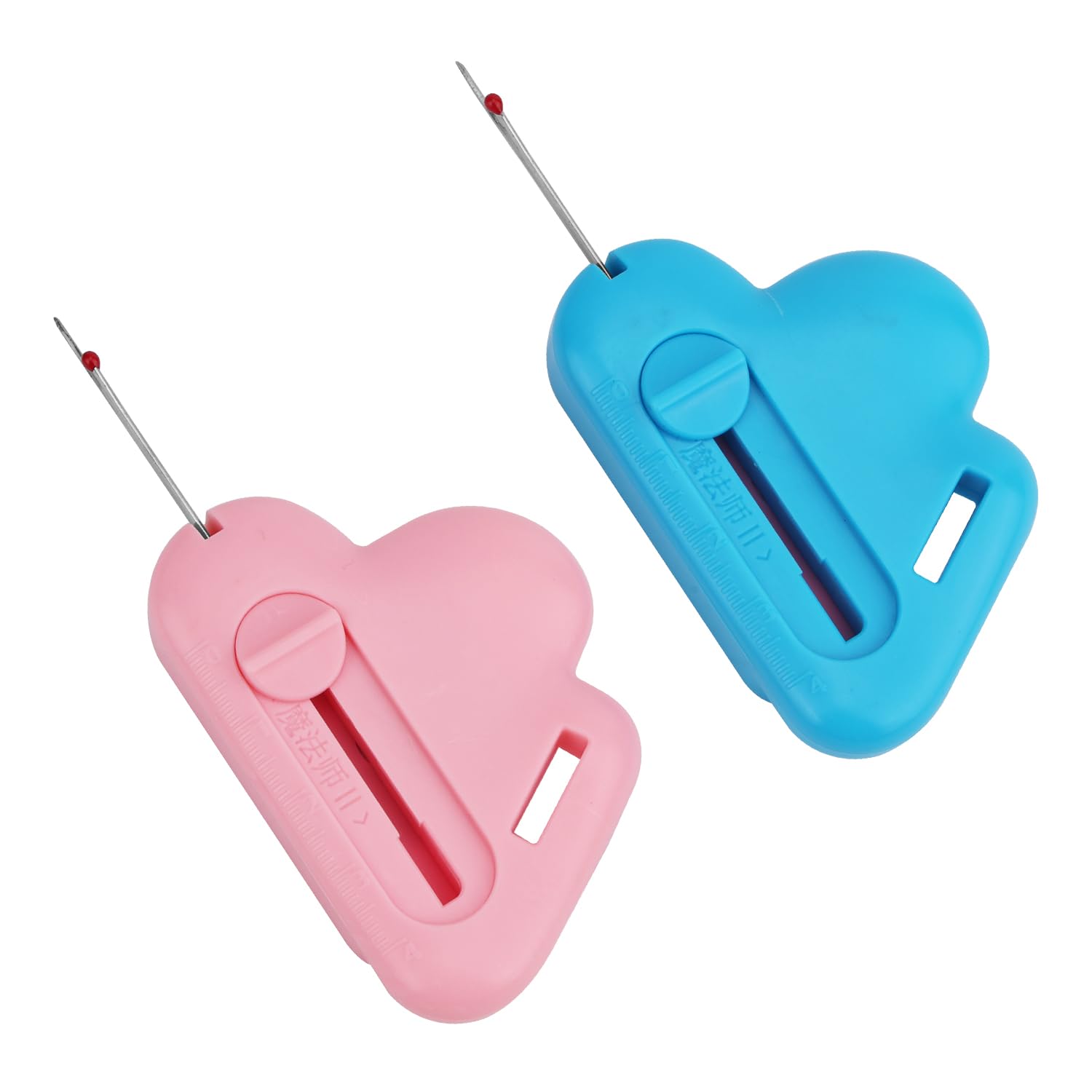 Photo 1 of 2pcs 2-in-1 Adjustable Seam Guide with Built-in Seam Ripper, Polygonal Cloud-Shaped Magnetic Hemmer Guide with Retractable Thread Ripper for Sewing Machine Accessories(Blue & Pink)
