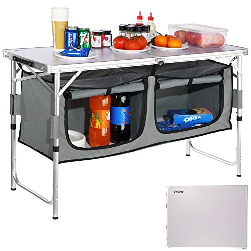 VEVOR Camping Kitchen Table, Aluminum Portable Folding Camp Cooking