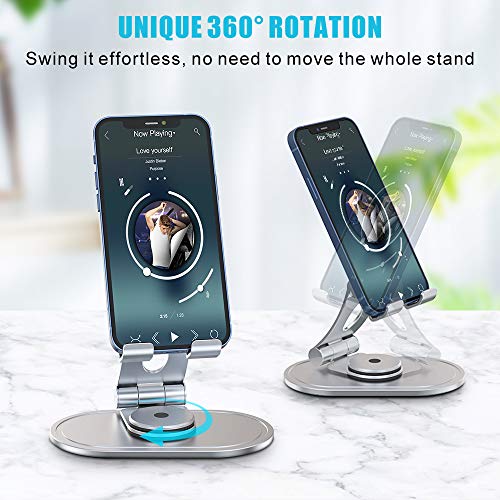 Rotation à 360° Support Telephone, Support Tablette Portable Multi-Angles Réglable en Aluminium, Pliable Support Téléphone pour iPhone/ iPad/ Kindle/ Tablette (3.5 à 9.7 inch), Tout Smartphone