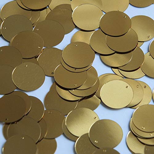 Round Flat Sequin 18mm Top Hole Very Deep Gold Metallic. Couture Paillettes. Made in USA