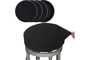BUYUE 4 Pcs Bar Stool Covers, Luxury Fabric Dia.16-18" Round Stretchy Crease-Resistant Washable Jacquard Dustproof Stool Seat Slipcover, L-Black-Set of 4