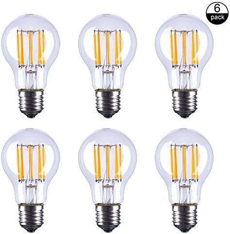 ASELIGHT 8W A19(A60) Dimmable Vintage Led Light Bulb,4000K 800 Lumens Retro Edison Style E26 Screw A19 A60 Led Filament Bulb, Replace 80W 110V Tungsten Glass Antique Lamp, A60-8W-4000K -6 Pack