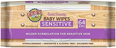 Earth's Best Sensitive Baby Wipes Hypoallergenic, Unscented, Alcohol Free, Chlorine Free, Milder Formulation Resealable Top 64 Count