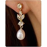 Silver Pearl Dangle Earrings for Women Sparkly Gold Rhinestone Statement Drop Earrings Cute Teardrop Pearl Dangly Earring Trendy Wedding Jewelry Gift