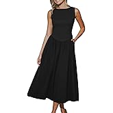CUPSHE Women's Party Dress Crew Neck Sleeveless Slim Fit Drop Waist Pockets Knit Maxi Formal Dress