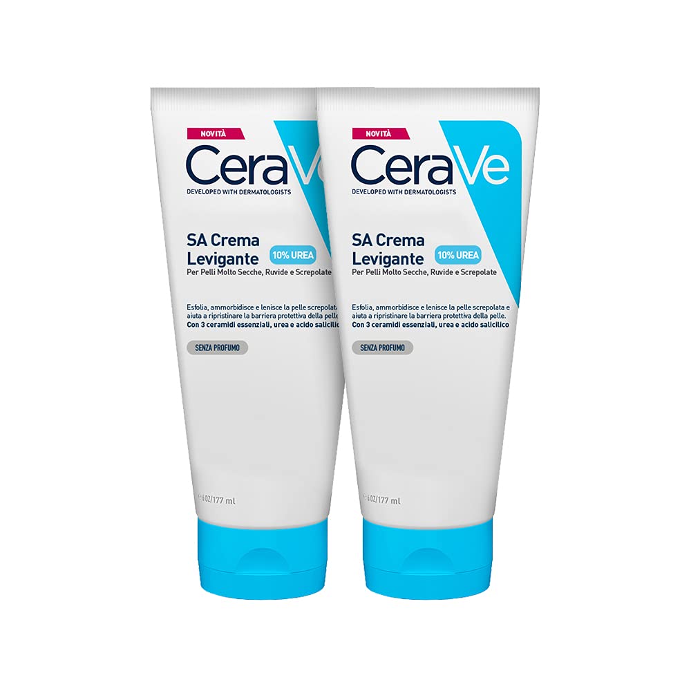 CeraVe SA Urea Smoothing Moisturising Cream for Dry, Rough and Uneven Skin with Urea, Salicylic Acid, Hyaluronic and 3 Essential Ceramides, 2 x 177 ml