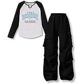 Voxikodex Sizes 5-12 Years Girls 2 Piece Outfit Fashion T-Shirt Top + Cargo Pants Girls Fall Clothing Set