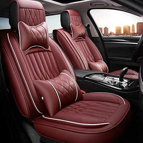 Car Seat Cover, Front and Rear 5 Seats Full Set of Universal Leather Four Seasons Pad Compatible Airbag Seat Cover (Color : Red)