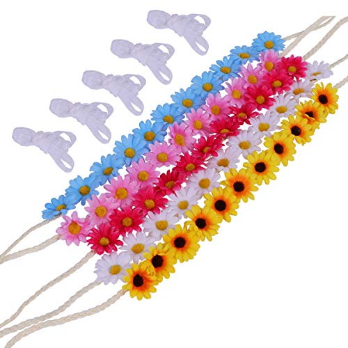 BETITETO Sunflower Headband Boho Flower Crown Hair Wreath for Women Girls Wedding Festival Party Holiday, Set of 5