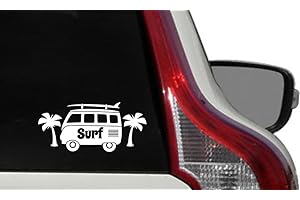 PANDORA STICKERS ARTS AND HOBBIES Surf VW Bus Tree Surf Text Car Die Cut Vinyl Decal Bumper Sticker for Car Truck Auto Windshield Wall Window Ipad Tablet MacBook Laptop Computer Home Custom and More (White)