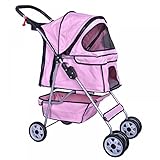Pink 4 Wheels Pet Stroller Cat Dog Cage Stroller Travel Folding Carrier 04T by BestPet