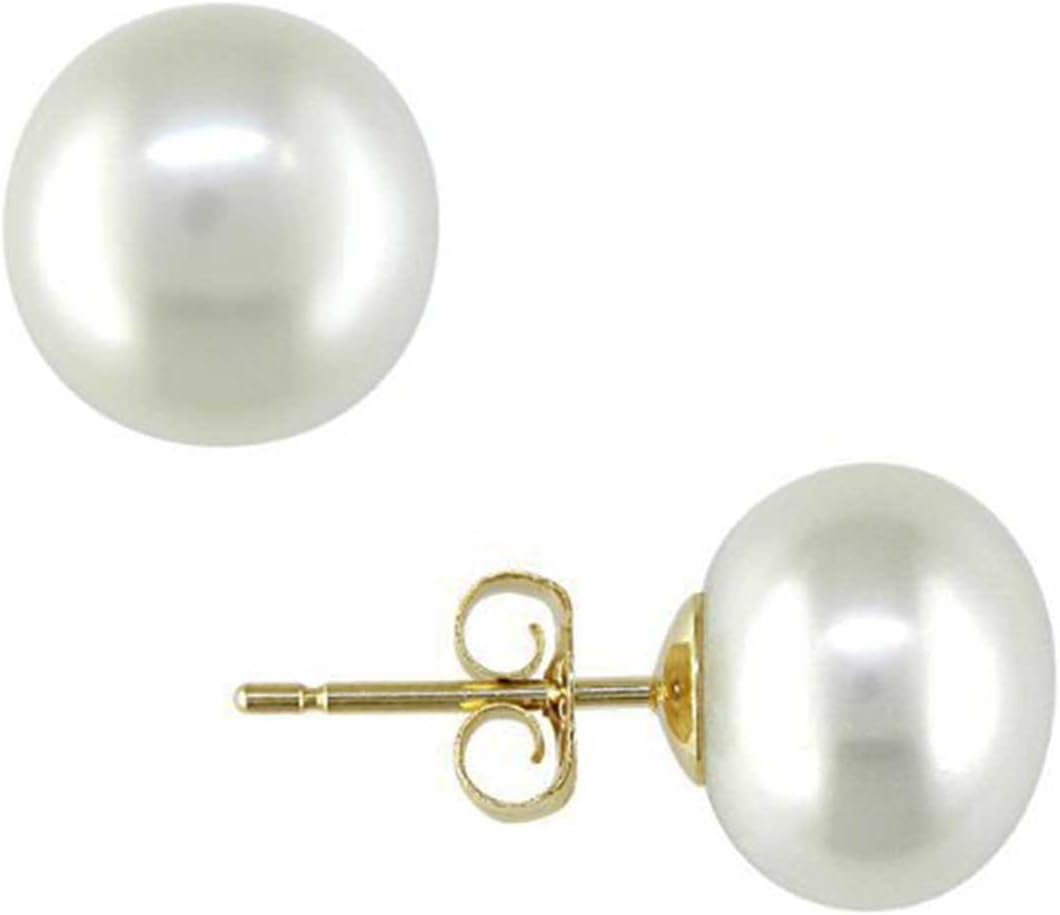 14k Yellow Gold Freshwater Cultured Button Pearl Stud Earring