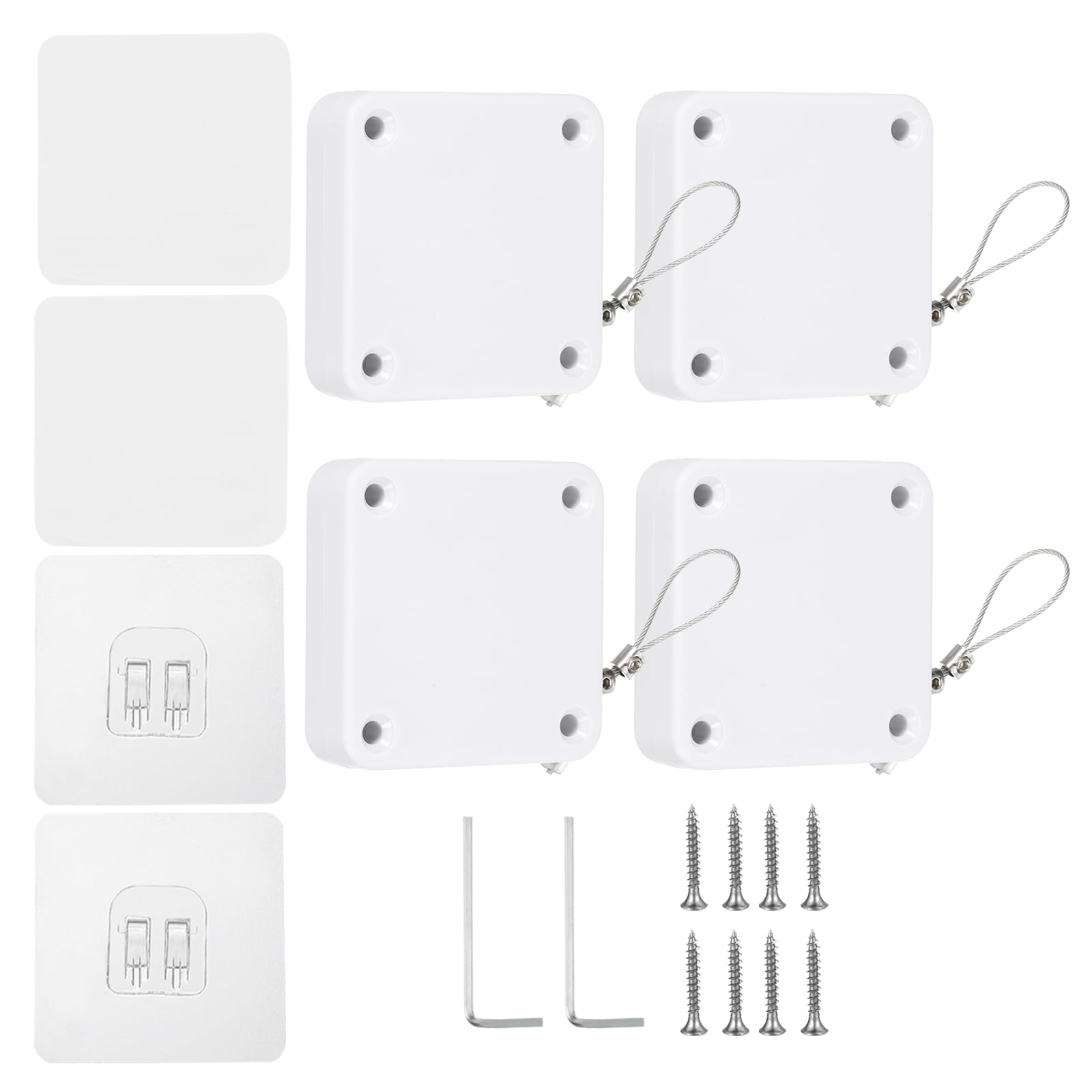 PATIKIL Punch-Free 1000g Automatic Sliding Screen Door Closer, Multifunctional Storm Sensor Door Closer with Steel Drawstring for Bedroom Storm Bathroom Study Room, White 4Pcs