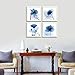 4 Panels Blue Flower Art Wall Decor - 12x12 Crystal Theme Giclee Paintings on Canvas for Home Bathroom Wall Decor