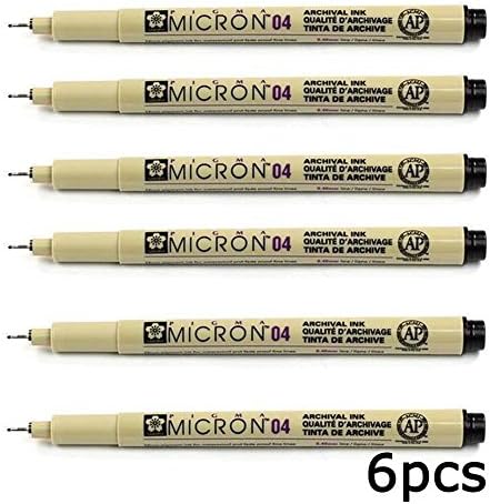 Pm0606 6pcs Sakura Pigma Micron Pens Series Tip Size 04 ( 0.4 mm Line Width: From: Drawing, Sketching, Writing(BLACK) (04)