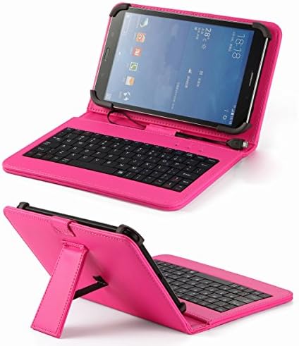 Universal Pu Leather Folding Folio Case Cover with Keyboard (8kpk) for Contixo La703 7" / Condroid X7 / Chromo Inc 7" Tablet / Chromo Inc Vuru Slim 8" / Colorfly 7" E708 Q1 / Colorfly U781 Q1 7.85" / Colorfly E708 Q2 7-inch (Pink Keyboard Case)