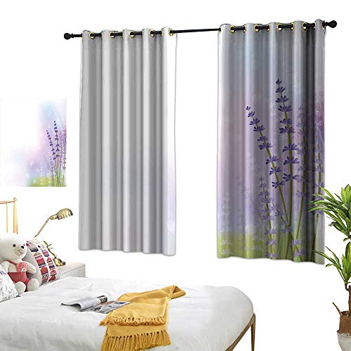 Unpremoon Best Blackout Curtains Lavender Nature Inspired Abstract Backdrop With Gentle Pastel Lavender Stems Violet Olive Green Lilac W55 X L45