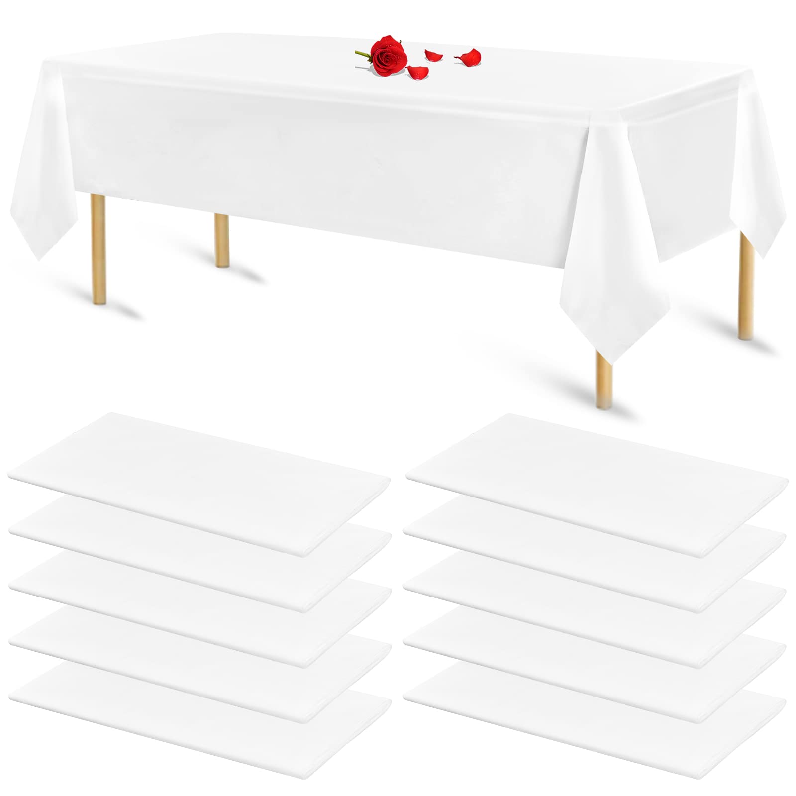 Lumaycens 10 Pack White Plastic Rectangular Tablecloths, 54 x 108 Inch, Waterproof & Oilproof, Perfect for Birthday Party, Wedding, Baby Showers