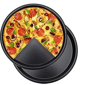CTTPEG Ronde pizza-bakplaat, pizza-pannen, keukenbakplaat, duurzame bakvormen met anti-aanbaklaag, koolstofstaal, 2…