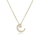 SeanLov Dainty Necklace for Women Sterling Silver Crescent Moon Necklace Tiny Moon and Star Necklace Simple CZ Diamond Moon Pendent Necklace for Mothers Day Trendy Jewelry Gift