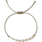 Agriajun Gold Beaded Charm Braided Bracelets for Women, Cute Handmade Beads Adjustable Beige Rope String Lucky Bracelet Friendship Holiday Jewelry Gift