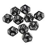 Pack of 10pcs Black Twelve Sided D12 Dice Playing D&D Warhammer RPG Board Game Favours
