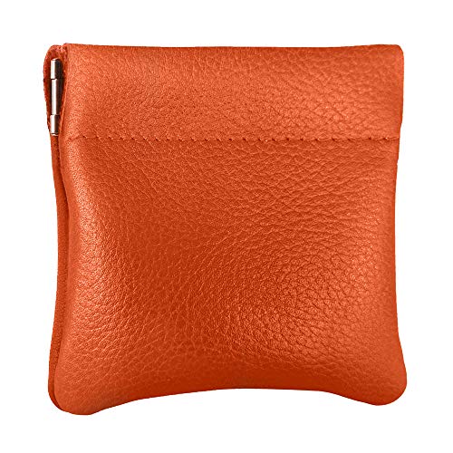 Nabob Leather Unisex adult Genuine Leather Squeeze Made IN U.S.A Change Holder Coin Purse, Medium Size 3.5 X 3.5, Orange — image 1