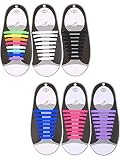 Hestya No Tie Shoelaces for Kids and Adults, Waterproof Silicone Flat Elastic Athletic Sport Shoe Laces for Sneakers Board Shoes (Multicolor A, 6 Pairs)