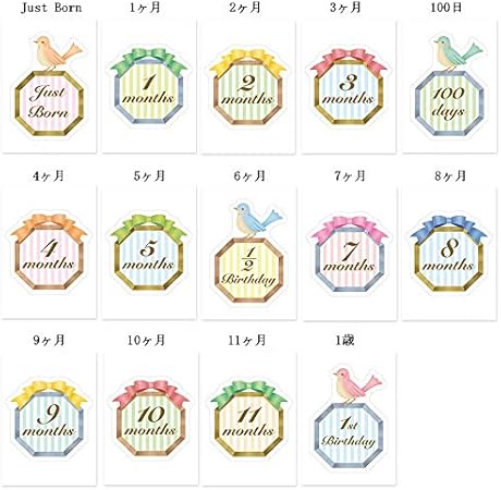 Amazon Co Jp ココサブ 月齢カード マンスリーカード マンスリーフォト 月齢フォト 月齢ステッカー サイズ 14枚1セット リボン ベビー マタニティ