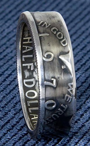 1970 Silver Half Dollar Coin Ring JFK Kennedy 40% Silver US 50 Cent Double Sided Coin Ring Sizes 7-17 47th Birthday 47 Year Wedding Band Anniversary Gift Unique Men's &amp; Women's Rings