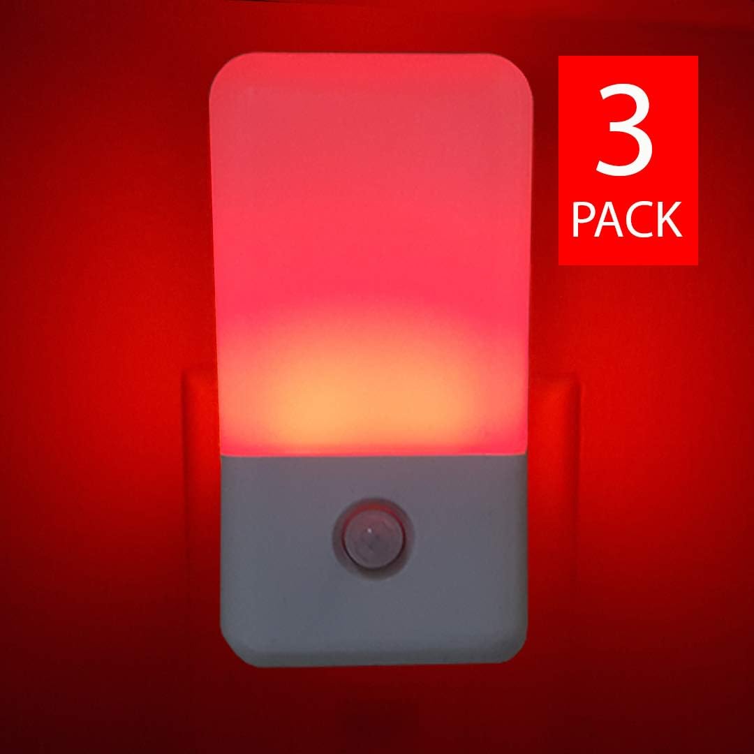 Sleep-Aid Red Night Light, Motion Detector LED Night Light with Light Sensor (3 Pack)