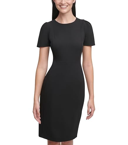 Anne Klein Women's 3/4 Sleeve Classic V-Neck Wrap Dress Black at Amazon Women's Clothing store